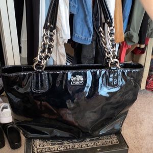 Coach Madison patented leather tote Black